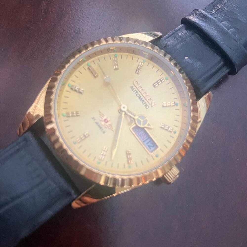 💁🏽‍♂️‎ Citizen Gold Watch with Black Strap 36mm Fluted Day Date Men’s Watch